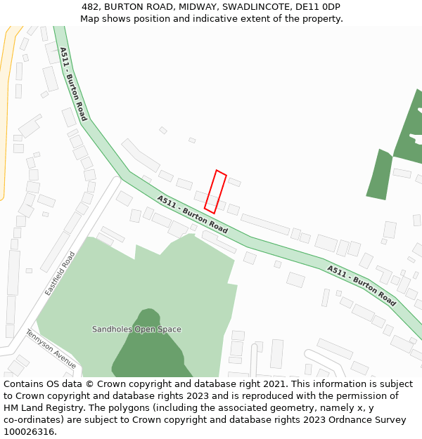 482, BURTON ROAD, MIDWAY, SWADLINCOTE, DE11 0DP: Location map and indicative extent of plot