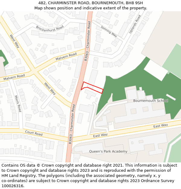 482, CHARMINSTER ROAD, BOURNEMOUTH, BH8 9SH: Location map and indicative extent of plot
