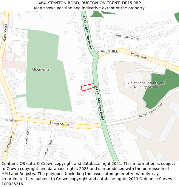 484, STANTON ROAD, BURTON-ON-TRENT, DE15 9RP: Location map and indicative extent of plot
