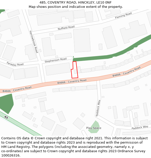 485, COVENTRY ROAD, HINCKLEY, LE10 0NF: Location map and indicative extent of plot