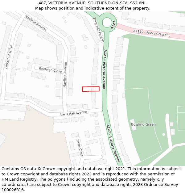 487, VICTORIA AVENUE, SOUTHEND-ON-SEA, SS2 6NL: Location map and indicative extent of plot