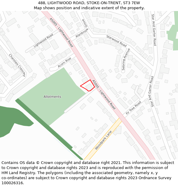488, LIGHTWOOD ROAD, STOKE-ON-TRENT, ST3 7EW: Location map and indicative extent of plot