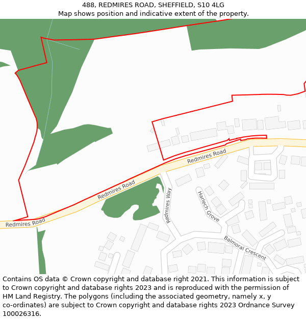 488, REDMIRES ROAD, SHEFFIELD, S10 4LG: Location map and indicative extent of plot