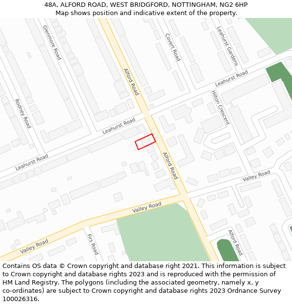 48A, ALFORD ROAD, WEST BRIDGFORD, NOTTINGHAM, NG2 6HP: Location map and indicative extent of plot