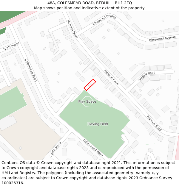48A, COLESMEAD ROAD, REDHILL, RH1 2EQ: Location map and indicative extent of plot