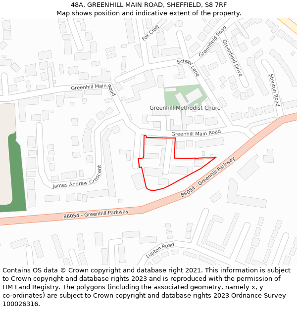 48A, GREENHILL MAIN ROAD, SHEFFIELD, S8 7RF: Location map and indicative extent of plot