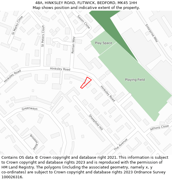 48A, HINKSLEY ROAD, FLITWICK, BEDFORD, MK45 1HH: Location map and indicative extent of plot