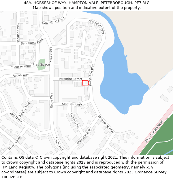 48A, HORSESHOE WAY, HAMPTON VALE, PETERBOROUGH, PE7 8LG: Location map and indicative extent of plot