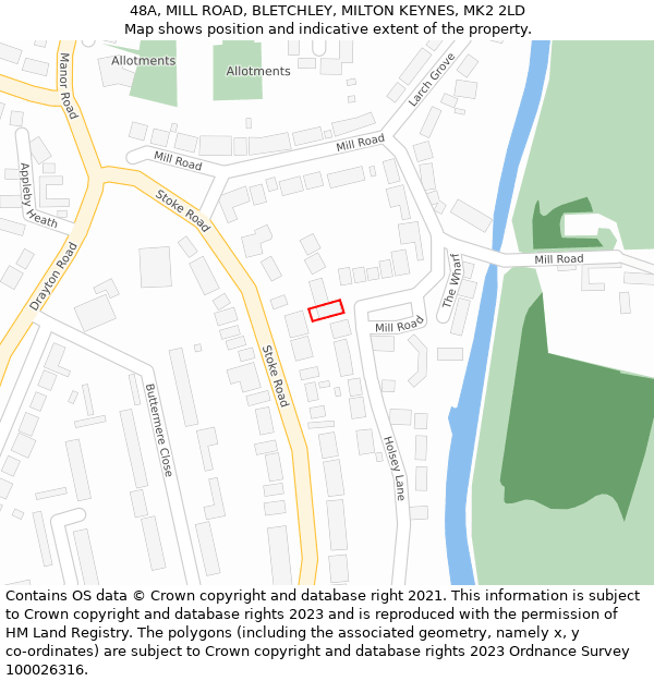 48A, MILL ROAD, BLETCHLEY, MILTON KEYNES, MK2 2LD: Location map and indicative extent of plot