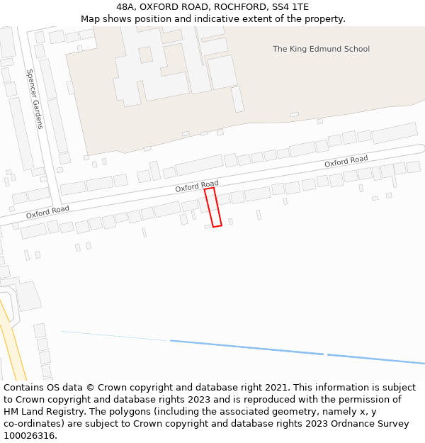 48A, OXFORD ROAD, ROCHFORD, SS4 1TE: Location map and indicative extent of plot