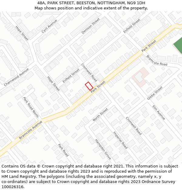 48A, PARK STREET, BEESTON, NOTTINGHAM, NG9 1DH: Location map and indicative extent of plot