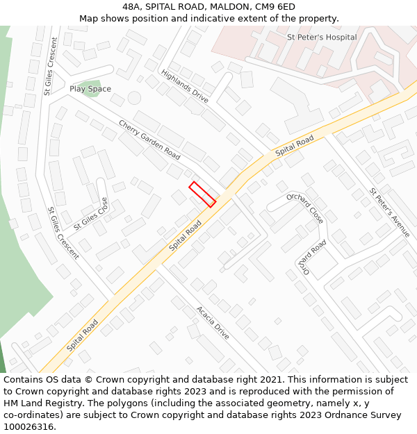 48A, SPITAL ROAD, MALDON, CM9 6ED: Location map and indicative extent of plot