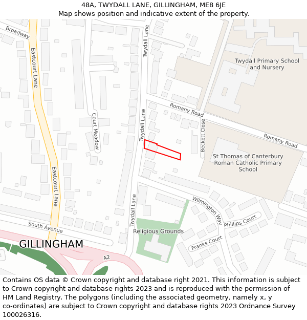 48A, TWYDALL LANE, GILLINGHAM, ME8 6JE: Location map and indicative extent of plot