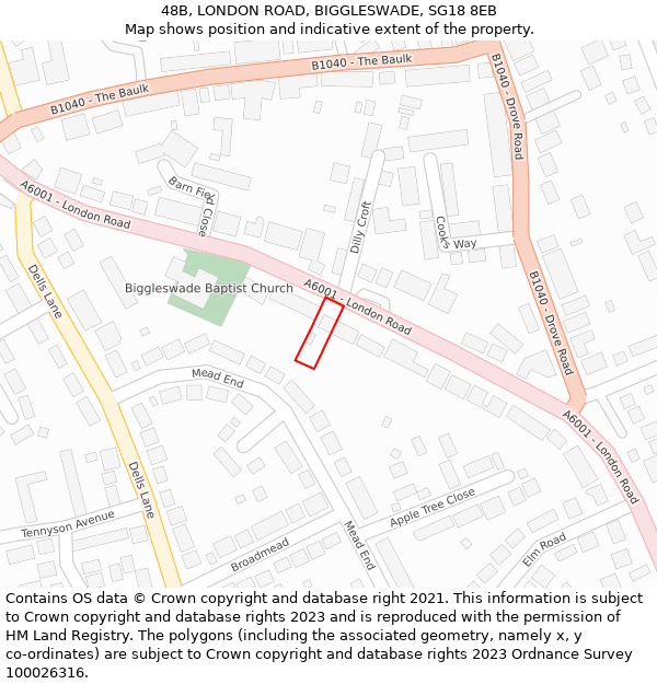 48B, LONDON ROAD, BIGGLESWADE, SG18 8EB: Location map and indicative extent of plot