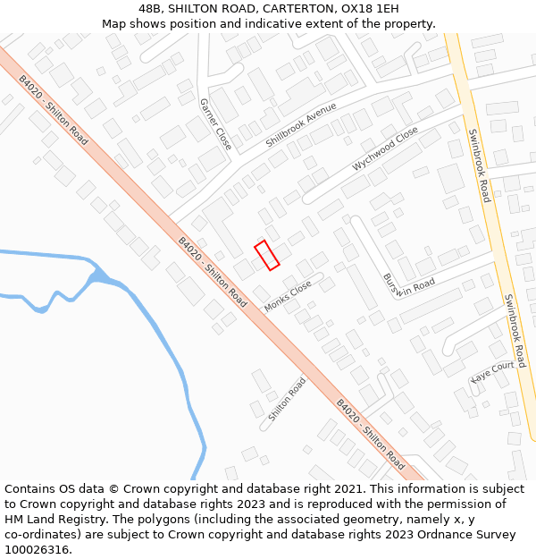 48B, SHILTON ROAD, CARTERTON, OX18 1EH: Location map and indicative extent of plot