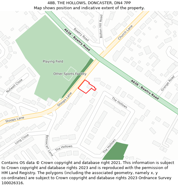 48B, THE HOLLOWS, DONCASTER, DN4 7PP: Location map and indicative extent of plot