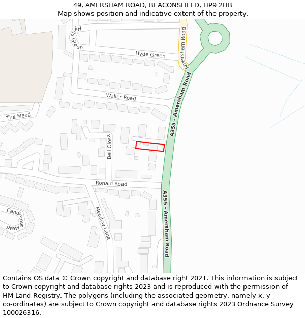 49, AMERSHAM ROAD, BEACONSFIELD, HP9 2HB: Location map and indicative extent of plot