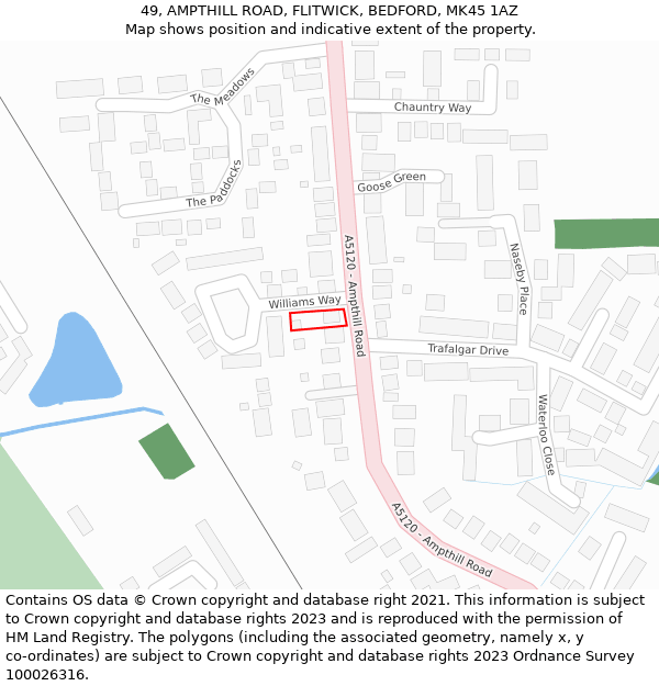 49, AMPTHILL ROAD, FLITWICK, BEDFORD, MK45 1AZ: Location map and indicative extent of plot