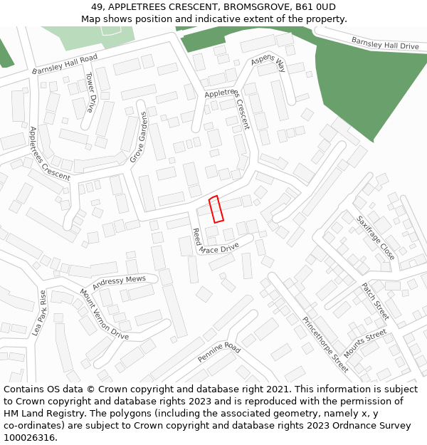 49, APPLETREES CRESCENT, BROMSGROVE, B61 0UD: Location map and indicative extent of plot