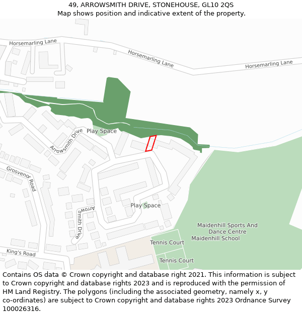 49, ARROWSMITH DRIVE, STONEHOUSE, GL10 2QS: Location map and indicative extent of plot