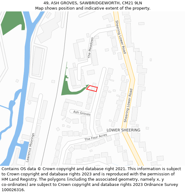 49, ASH GROVES, SAWBRIDGEWORTH, CM21 9LN: Location map and indicative extent of plot