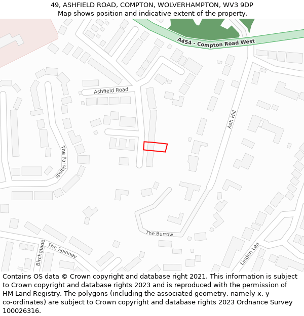 49, ASHFIELD ROAD, COMPTON, WOLVERHAMPTON, WV3 9DP: Location map and indicative extent of plot