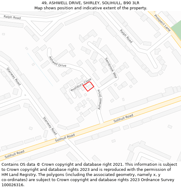 49, ASHWELL DRIVE, SHIRLEY, SOLIHULL, B90 3LR: Location map and indicative extent of plot