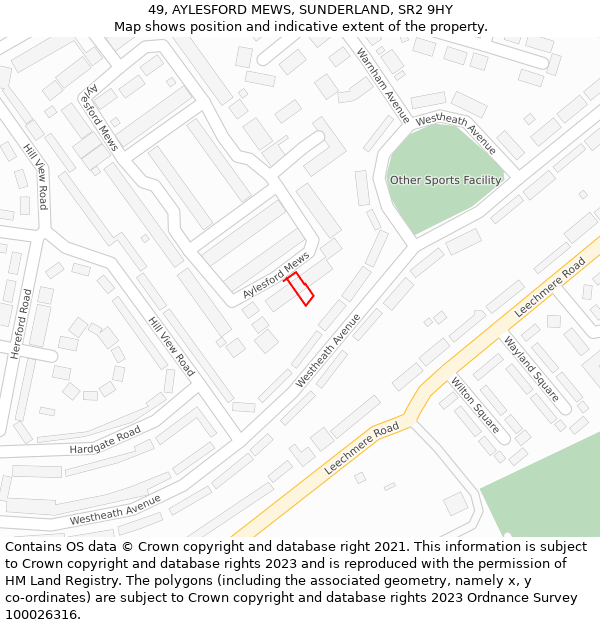 49, AYLESFORD MEWS, SUNDERLAND, SR2 9HY: Location map and indicative extent of plot