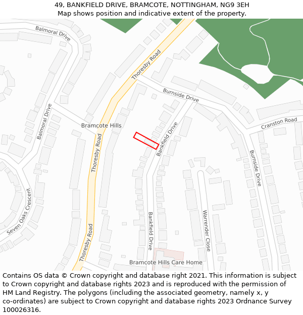 49, BANKFIELD DRIVE, BRAMCOTE, NOTTINGHAM, NG9 3EH: Location map and indicative extent of plot