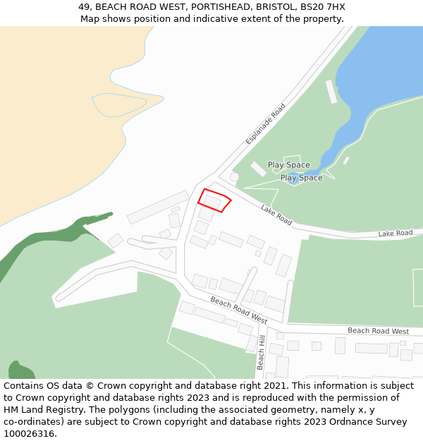 49, BEACH ROAD WEST, PORTISHEAD, BRISTOL, BS20 7HX: Location map and indicative extent of plot