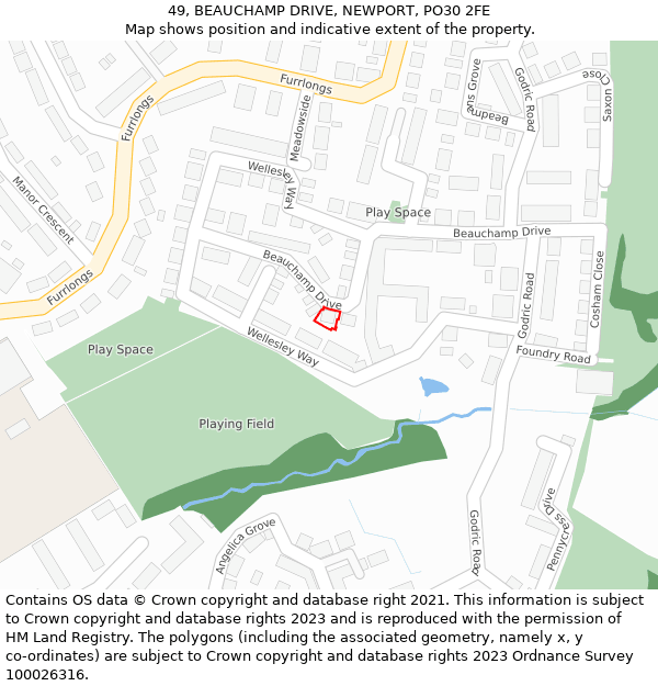 49, BEAUCHAMP DRIVE, NEWPORT, PO30 2FE: Location map and indicative extent of plot