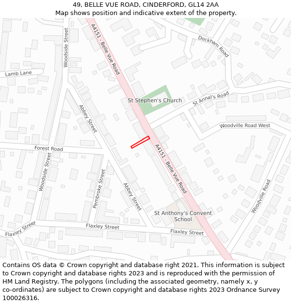 49, BELLE VUE ROAD, CINDERFORD, GL14 2AA: Location map and indicative extent of plot