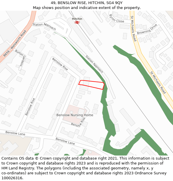 49, BENSLOW RISE, HITCHIN, SG4 9QY: Location map and indicative extent of plot