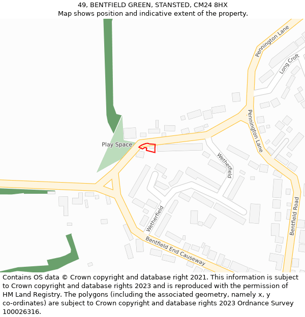 49, BENTFIELD GREEN, STANSTED, CM24 8HX: Location map and indicative extent of plot