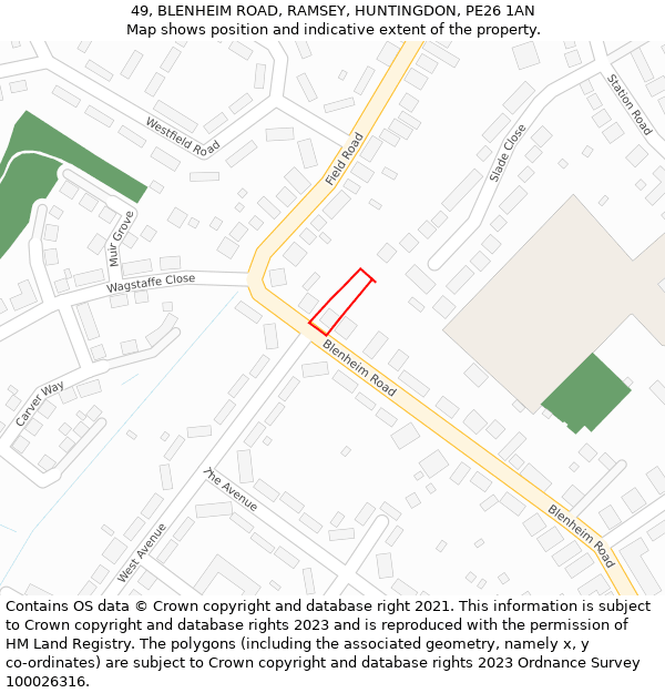 49, BLENHEIM ROAD, RAMSEY, HUNTINGDON, PE26 1AN: Location map and indicative extent of plot
