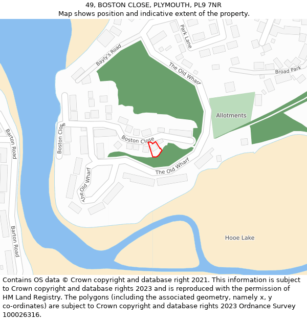 49, BOSTON CLOSE, PLYMOUTH, PL9 7NR: Location map and indicative extent of plot