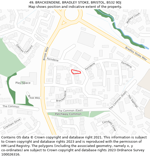 49, BRACKENDENE, BRADLEY STOKE, BRISTOL, BS32 9DJ: Location map and indicative extent of plot