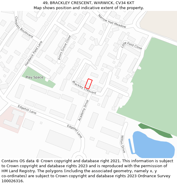 49, BRACKLEY CRESCENT, WARWICK, CV34 6XT: Location map and indicative extent of plot