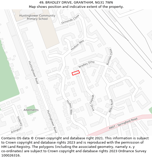 49, BRADLEY DRIVE, GRANTHAM, NG31 7WN: Location map and indicative extent of plot