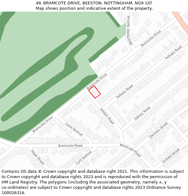 49, BRAMCOTE DRIVE, BEESTON, NOTTINGHAM, NG9 1AT: Location map and indicative extent of plot
