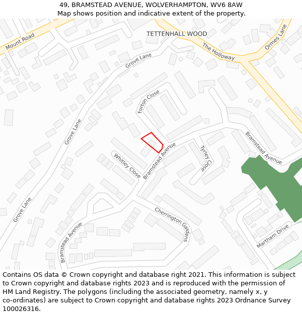 49, BRAMSTEAD AVENUE, WOLVERHAMPTON, WV6 8AW: Location map and indicative extent of plot