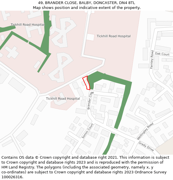 49, BRANDER CLOSE, BALBY, DONCASTER, DN4 8TL: Location map and indicative extent of plot