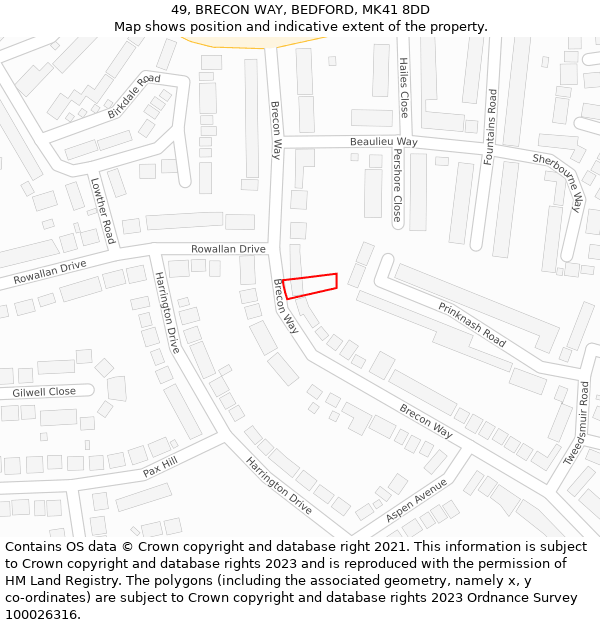 49, BRECON WAY, BEDFORD, MK41 8DD: Location map and indicative extent of plot