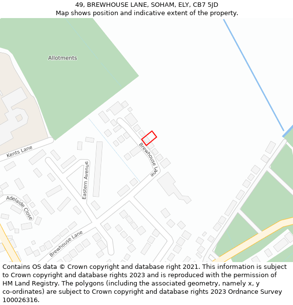 49, BREWHOUSE LANE, SOHAM, ELY, CB7 5JD: Location map and indicative extent of plot