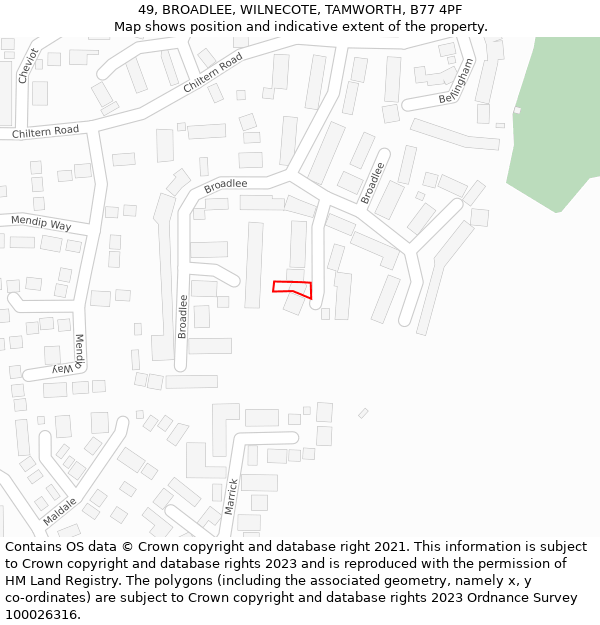 49, BROADLEE, WILNECOTE, TAMWORTH, B77 4PF: Location map and indicative extent of plot
