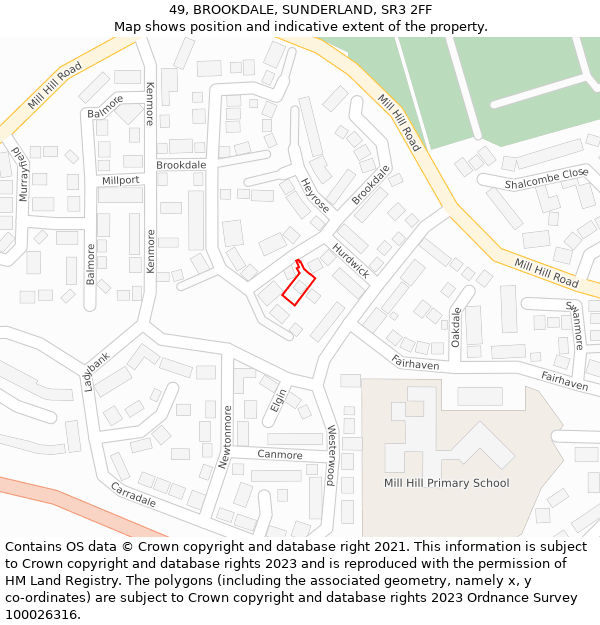 49, BROOKDALE, SUNDERLAND, SR3 2FF: Location map and indicative extent of plot