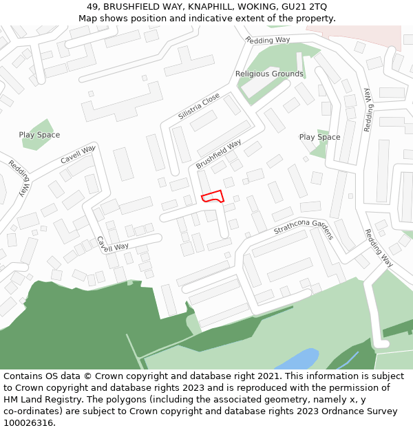 49, BRUSHFIELD WAY, KNAPHILL, WOKING, GU21 2TQ: Location map and indicative extent of plot