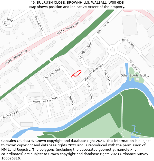 49, BULRUSH CLOSE, BROWNHILLS, WALSALL, WS8 6DB: Location map and indicative extent of plot