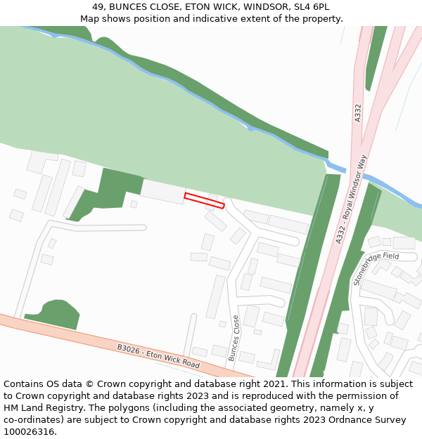 49, BUNCES CLOSE, ETON WICK, WINDSOR, SL4 6PL: Location map and indicative extent of plot