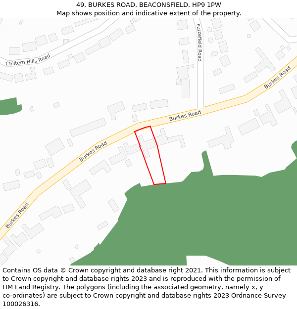 49, BURKES ROAD, BEACONSFIELD, HP9 1PW: Location map and indicative extent of plot